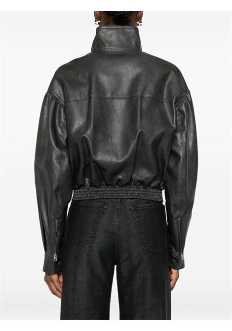 leather short jacket woman charcoal LOW CLASSIC | LW253JP06CC0001